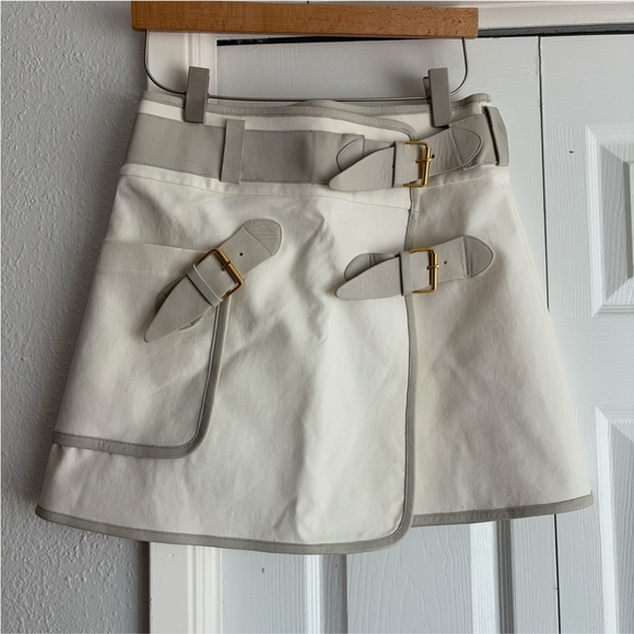 DEREK LAM Wrap Buckle Calf Leather Mini Skirt Size 6 - Picture 6 of 14